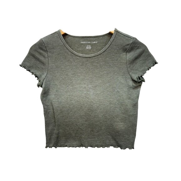 American Eagle Wommens Waffle Knit Cropped Top Size S Green Lettuce Edge Casual - Picture 1 of 9